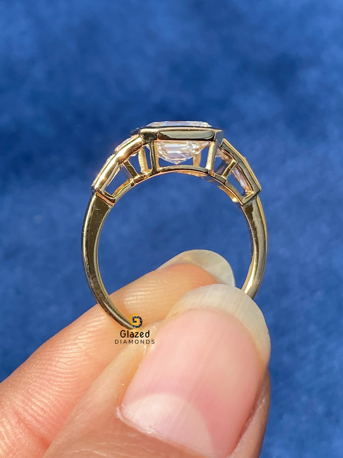 3CT Asscher Cut Five Stone Moissanite Bezel Set Engagements Ring