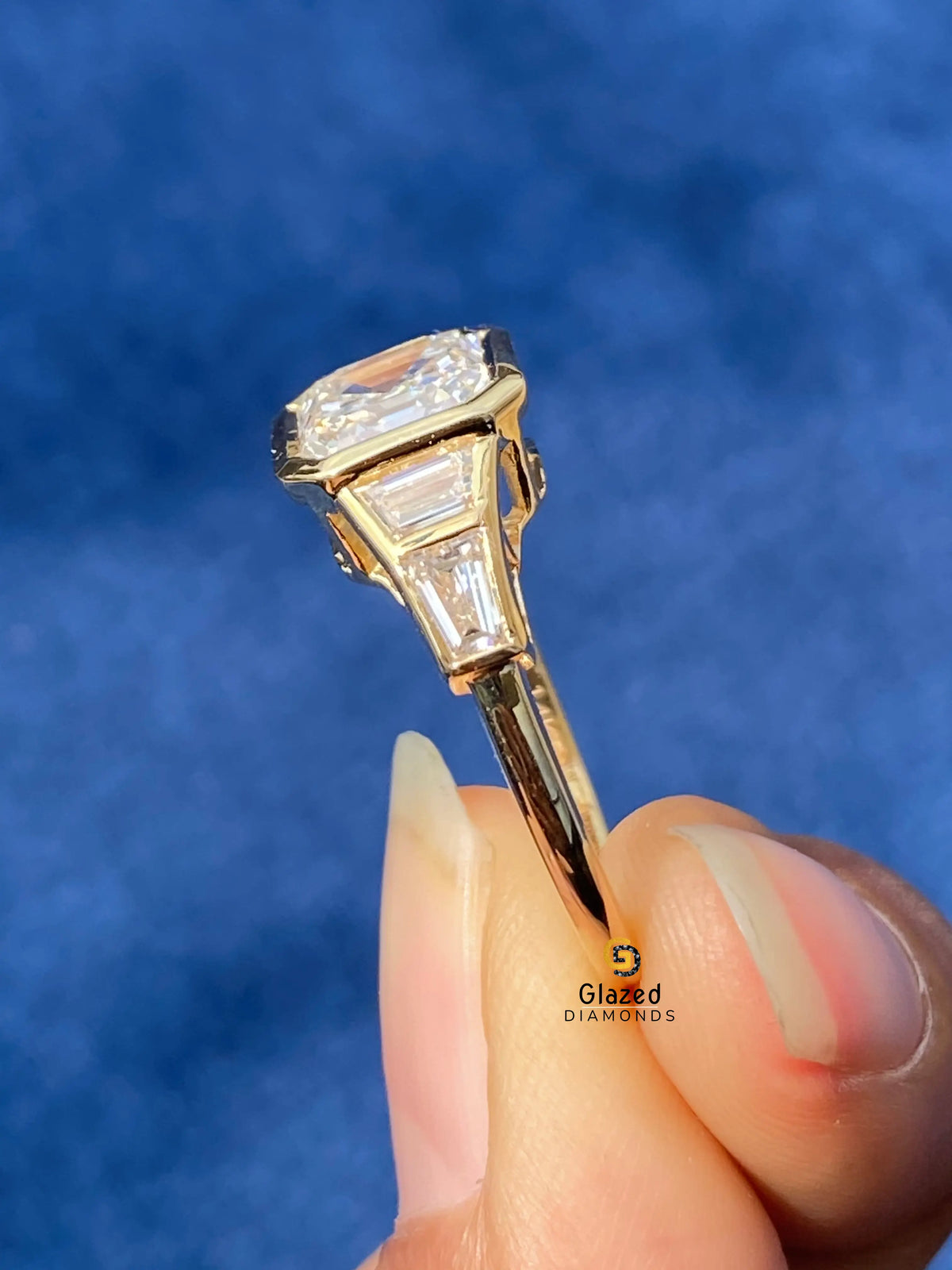 3CT Asscher Cut Five Stone Moissanite Bezel Set Engagements Ring