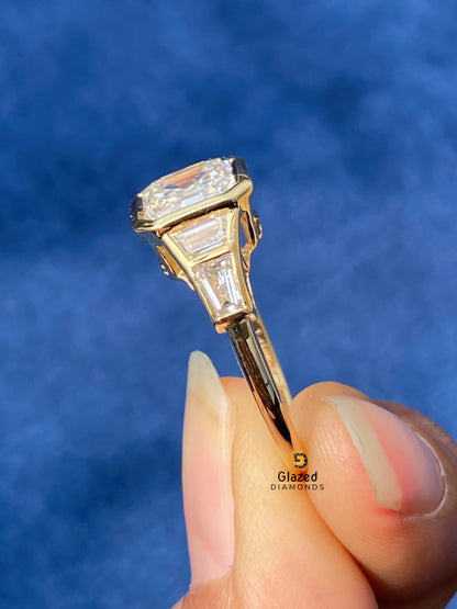 3CT Asscher Cut Five Stone Moissanite Bezel Set Engagements Ring