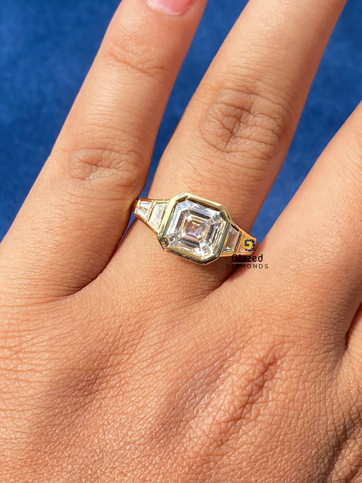 3CT Asscher Cut Five Stone Moissanite Bezel Set Engagements Ring