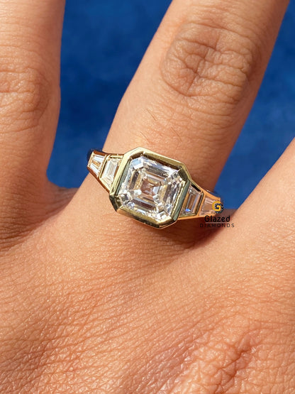 3CT Asscher Cut Five Stone Moissanite Bezel Set Engagements Ring