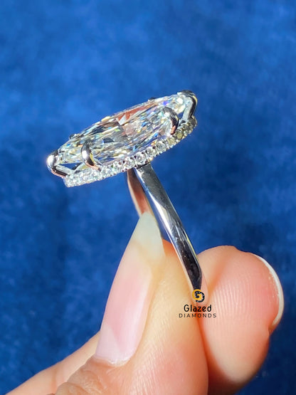 5CT Elongated Marquise Cut Moissanite Hidden Halo Wedding Ring
