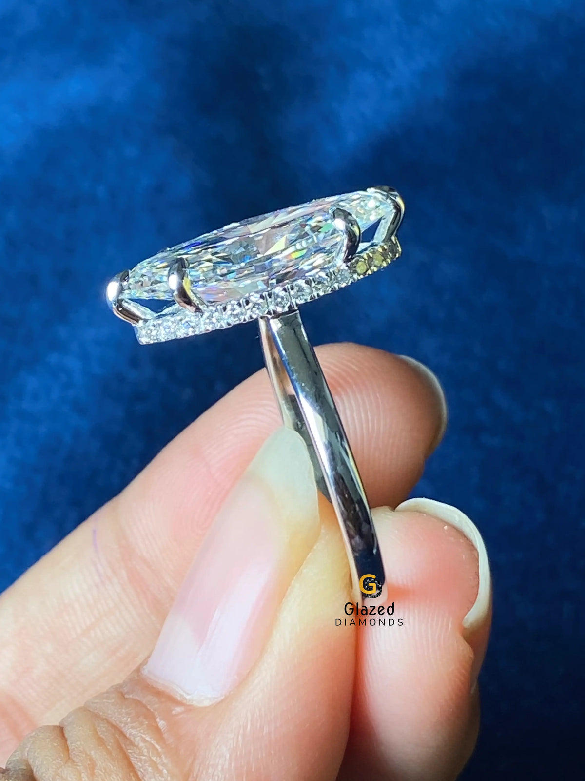 5CT Elongated Marquise Cut Moissanite Hidden Halo Wedding Ring
