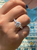 Vintage Style 3 CT Round Cut Moissanite Hidden Halo with Side Stone Pave Set Engagement Ring