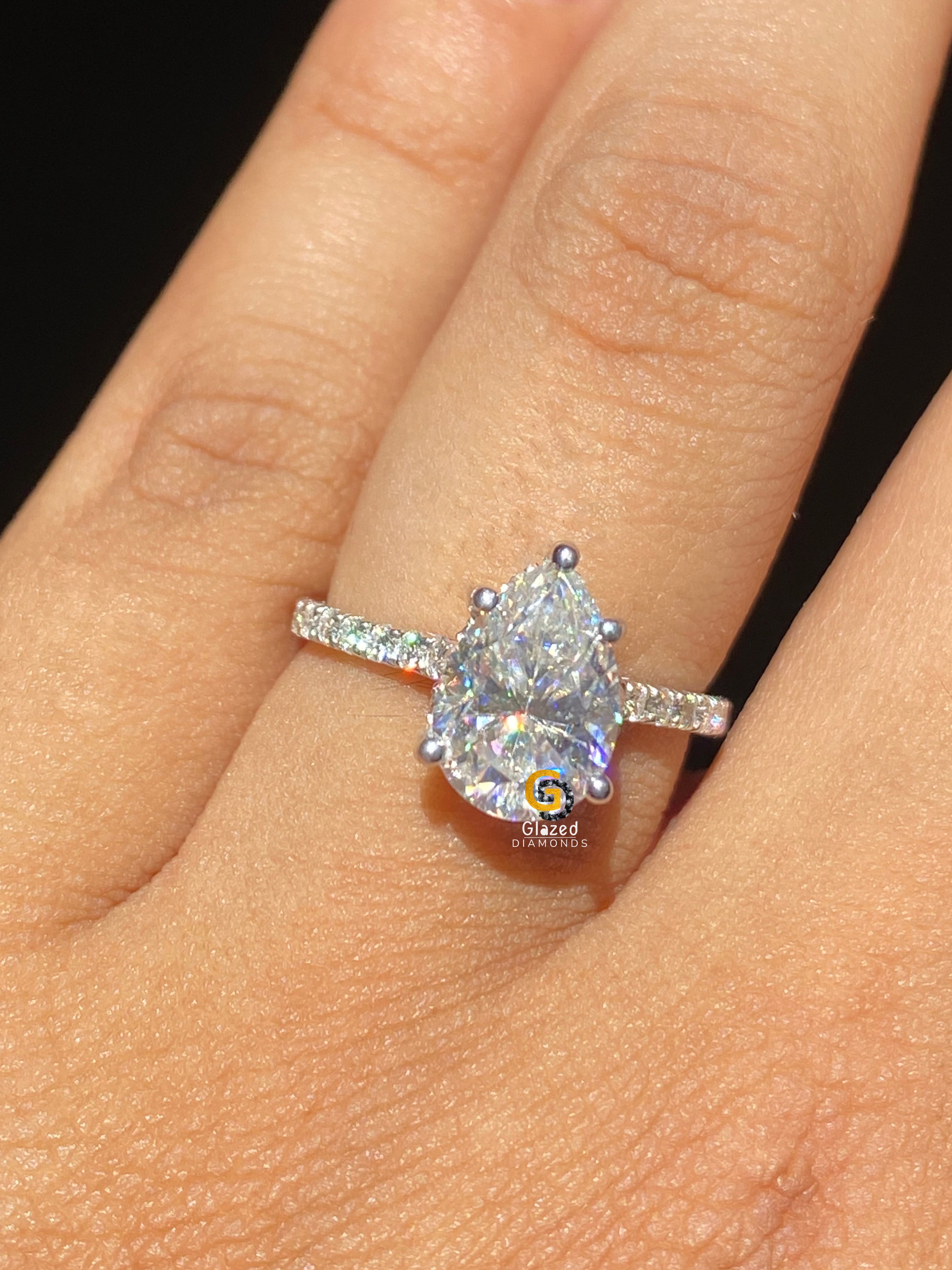 3 CT Pear Cut Pave Set Moissanite Engagement Ring For Her
