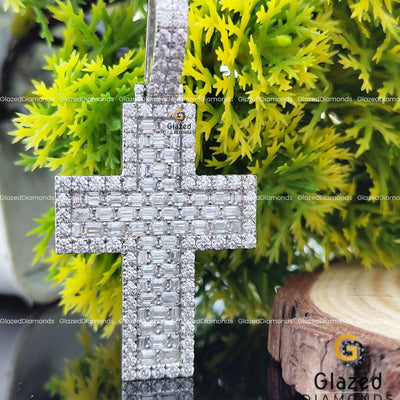 Emerald & Round Cut Moissanite Diamond Cross Pendant