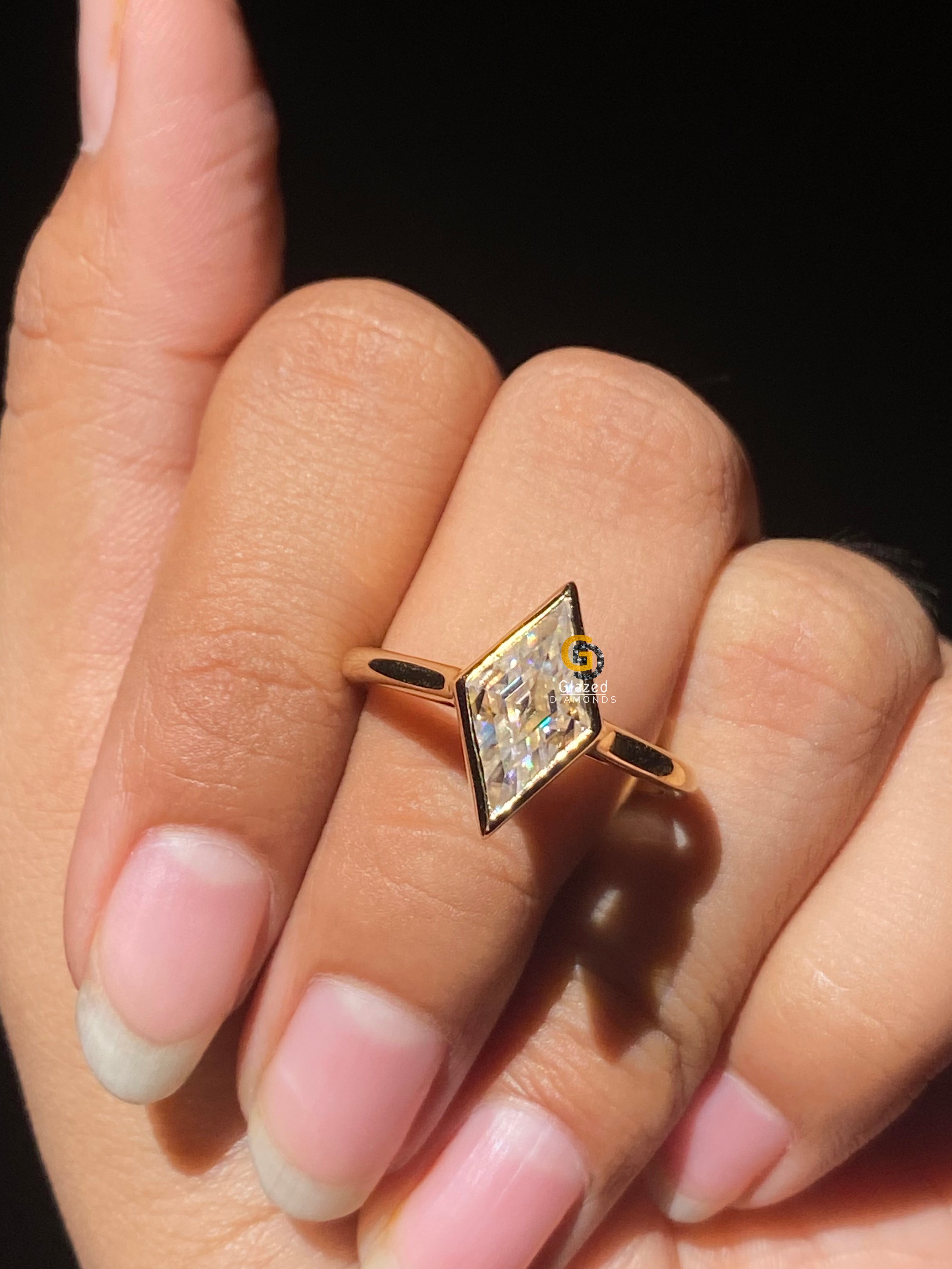 3.5 CT Lozenge Cut Solitaire Bezel Set Moissanite Engagement Ring For Her