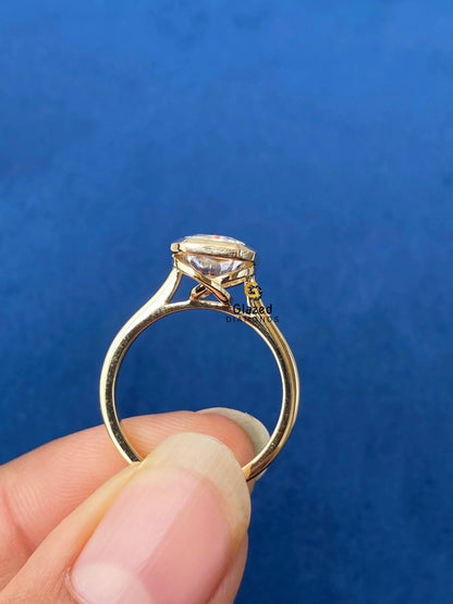 14K Gold Bezel Set Radiant Cut Moissanite Engagement Ring