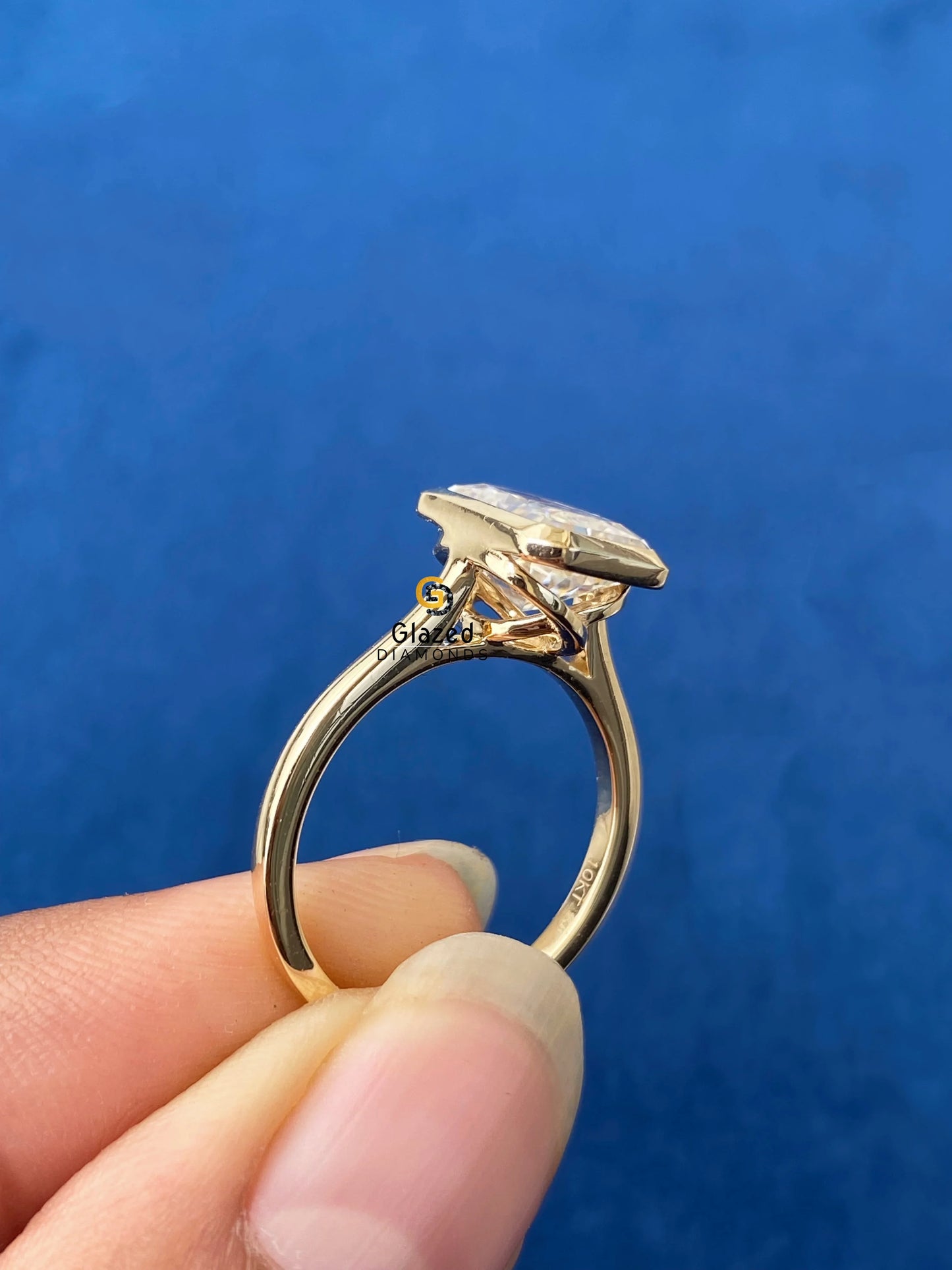14K Gold Bezel Set Radiant Cut Moissanite Ring