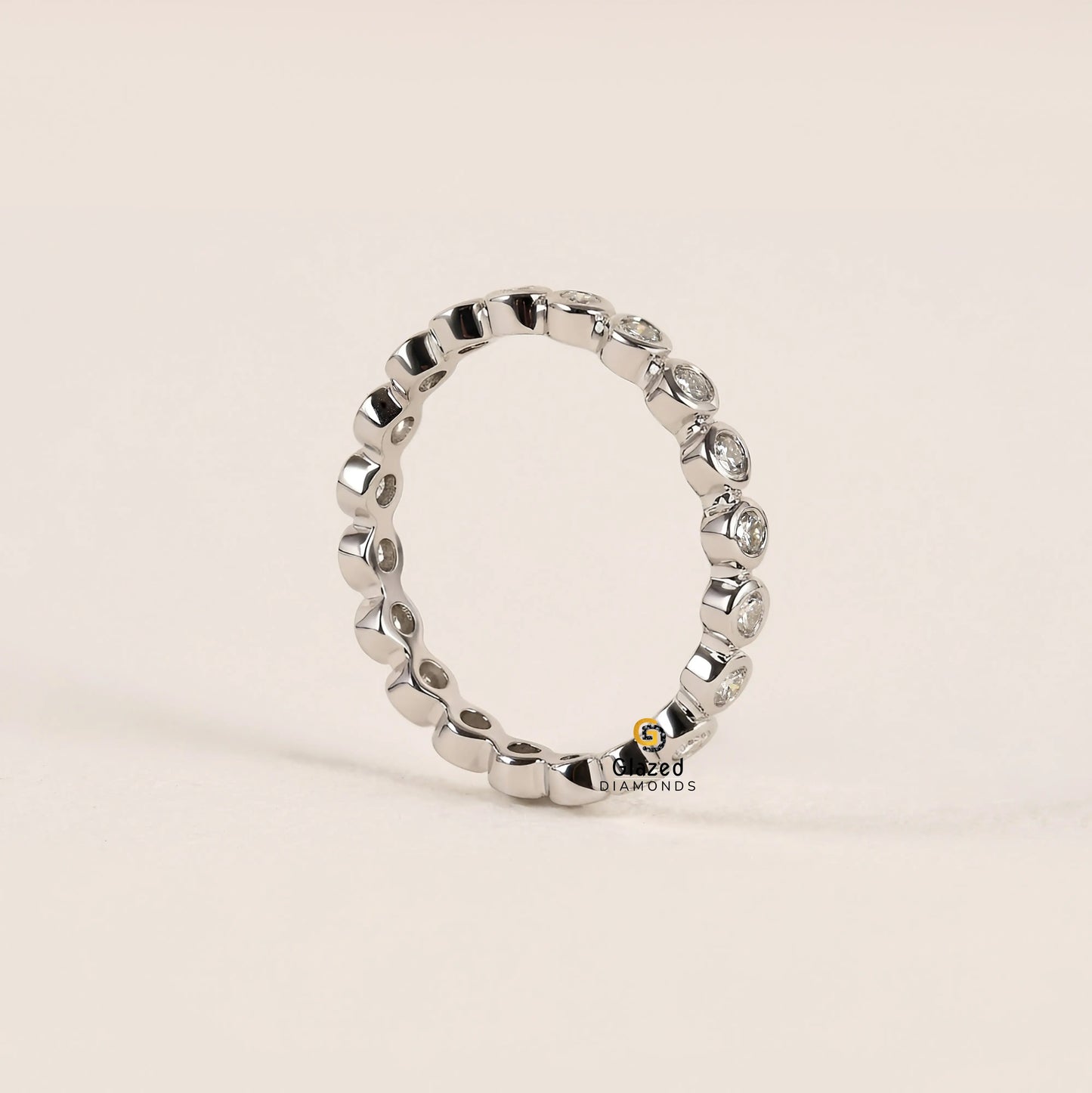 14K Gold Dainty Round Bezel Set Wedding Ring