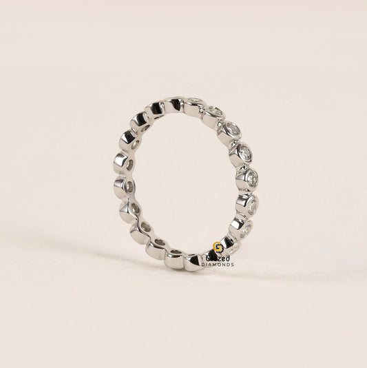 14K Gold Dainty Round Bezel Set Wedding Ring