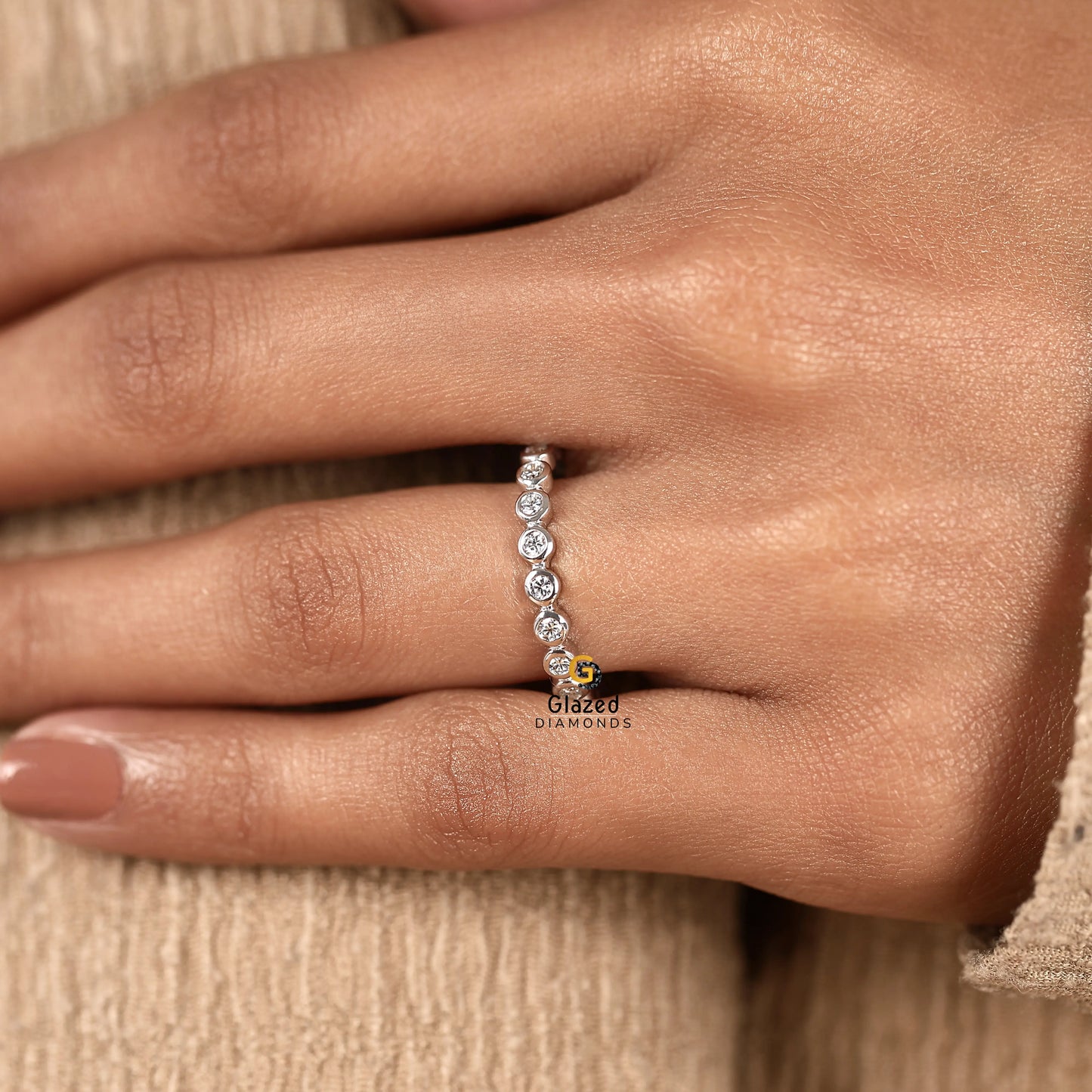 14K Gold Dainty Round Bezel Set Wedding Ring For Women