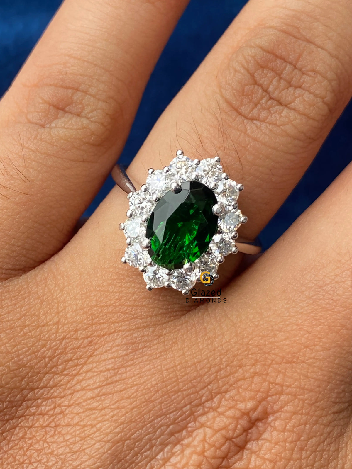 14K Gold Green Oval Diamond Moissanite Flower Halo Ring