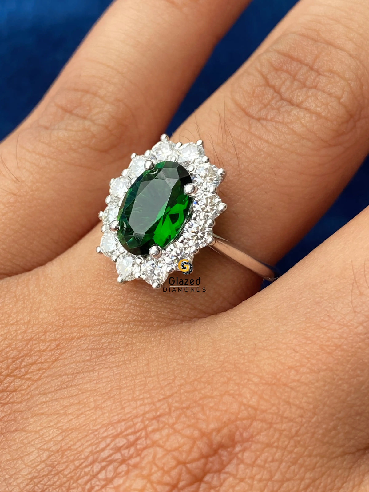14K Gold Green Oval Diamond Moissanite Flower Halo Ring For Women
