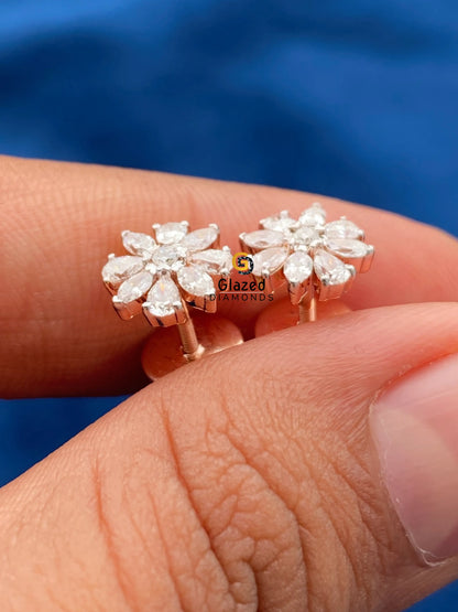 14K Gold Moissanite Marquise Round Cut Wedding Earrings For Men