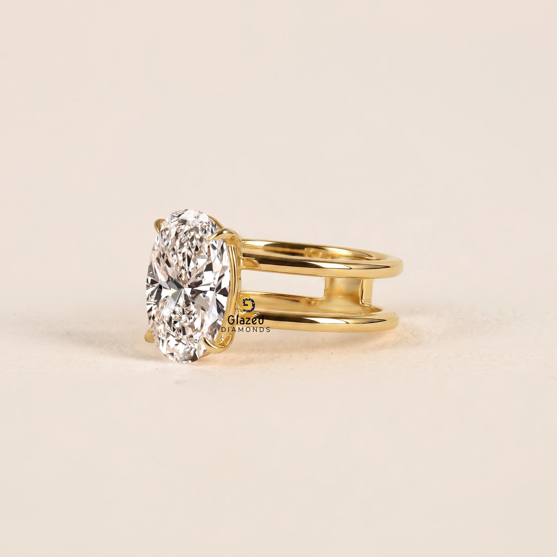 14K Solid Gold 3CT Oval Single Enhancer Diamond Ring
