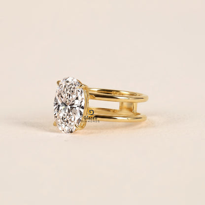 14K Solid Gold 3CT Oval Single Enhancer Diamond Ring