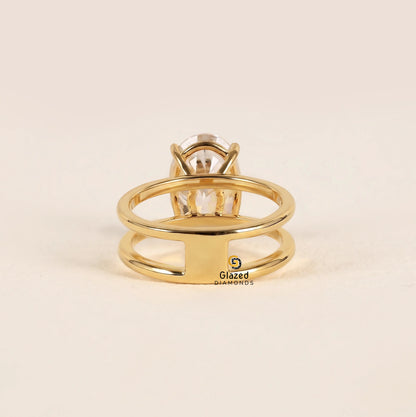 14K Solid Gold 3CT Oval Single Enhancer Diamond Ring For Women