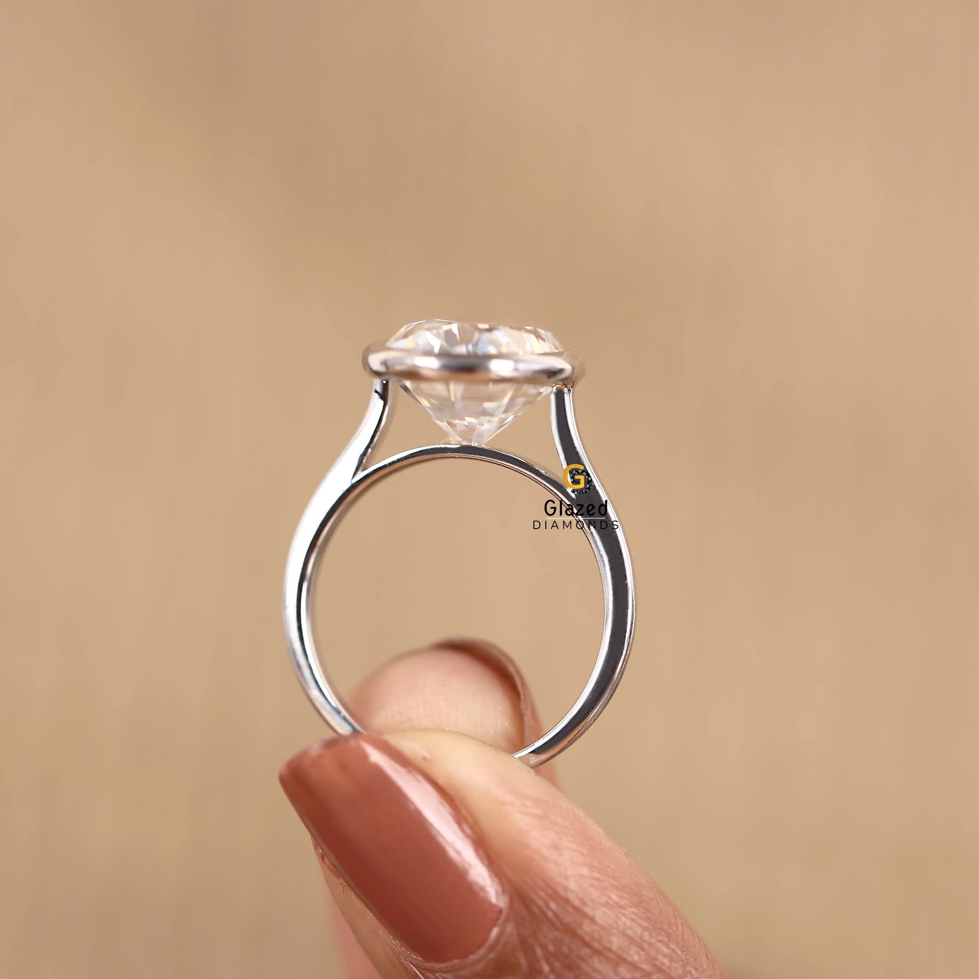14K Solid Gold 6 Ct Oval Bezel Set Solitaire Ring