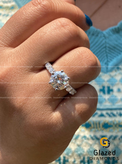 14K Solid Gold 6 Prong Round Moissanite Ring