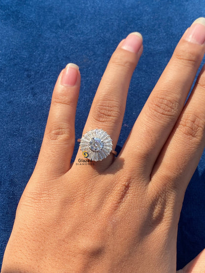 14K Solid Gold Baguette Cut Star Burst Wedding Ring 