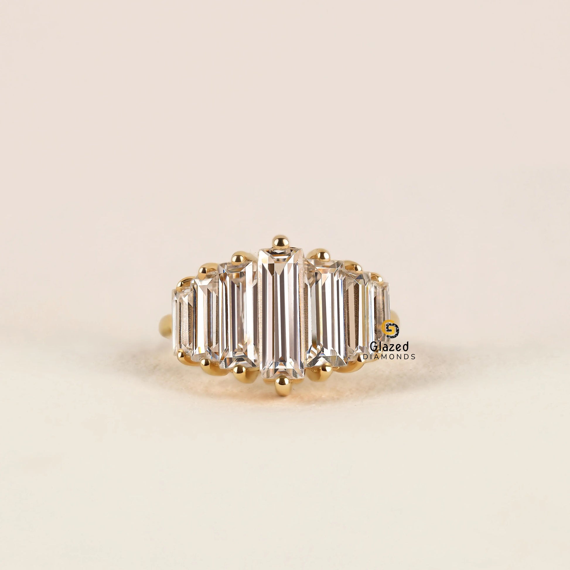 14K Solid Gold Baguette Lab Diamond Ring