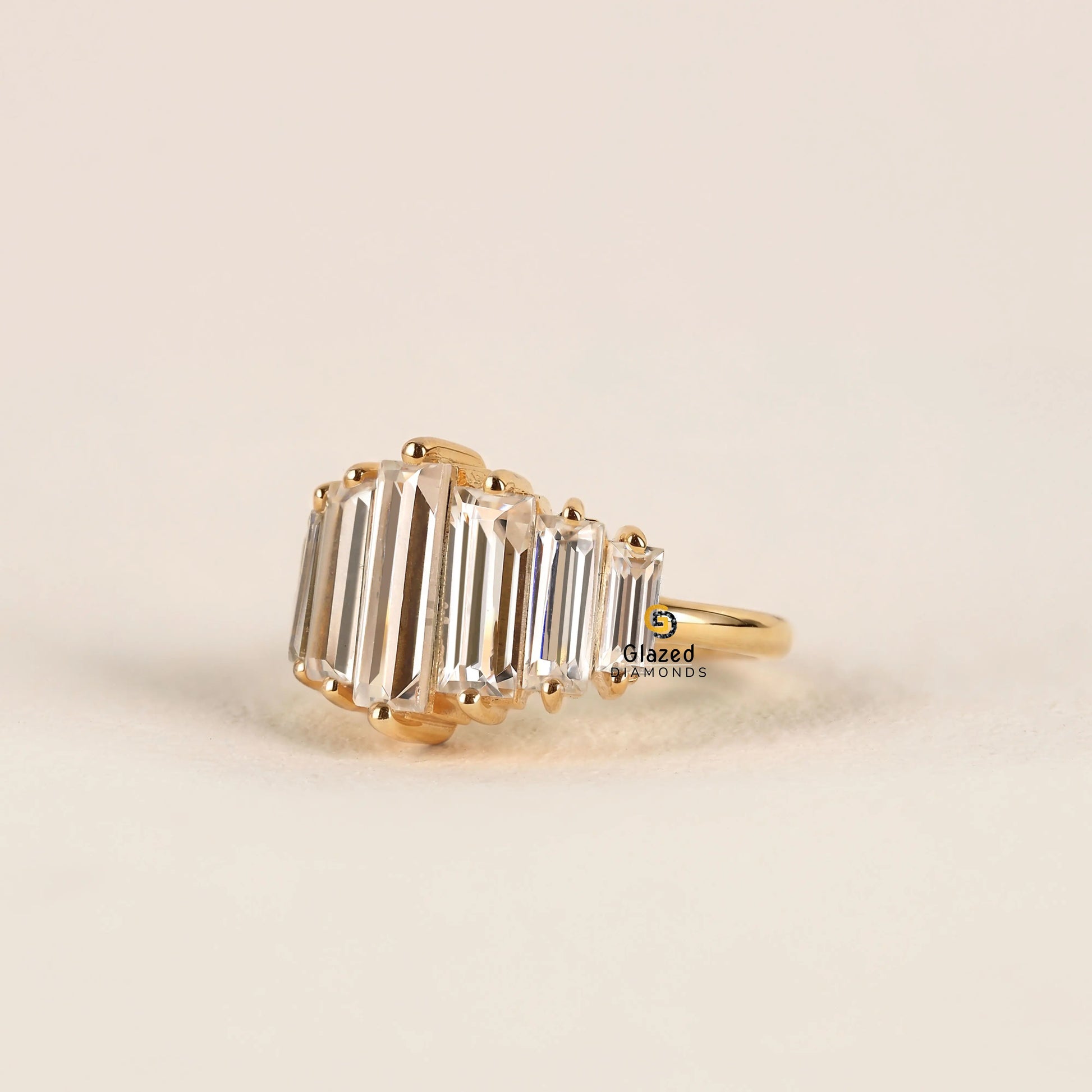 14K Solid Gold Baguette Lab Diamond Ring For Women
