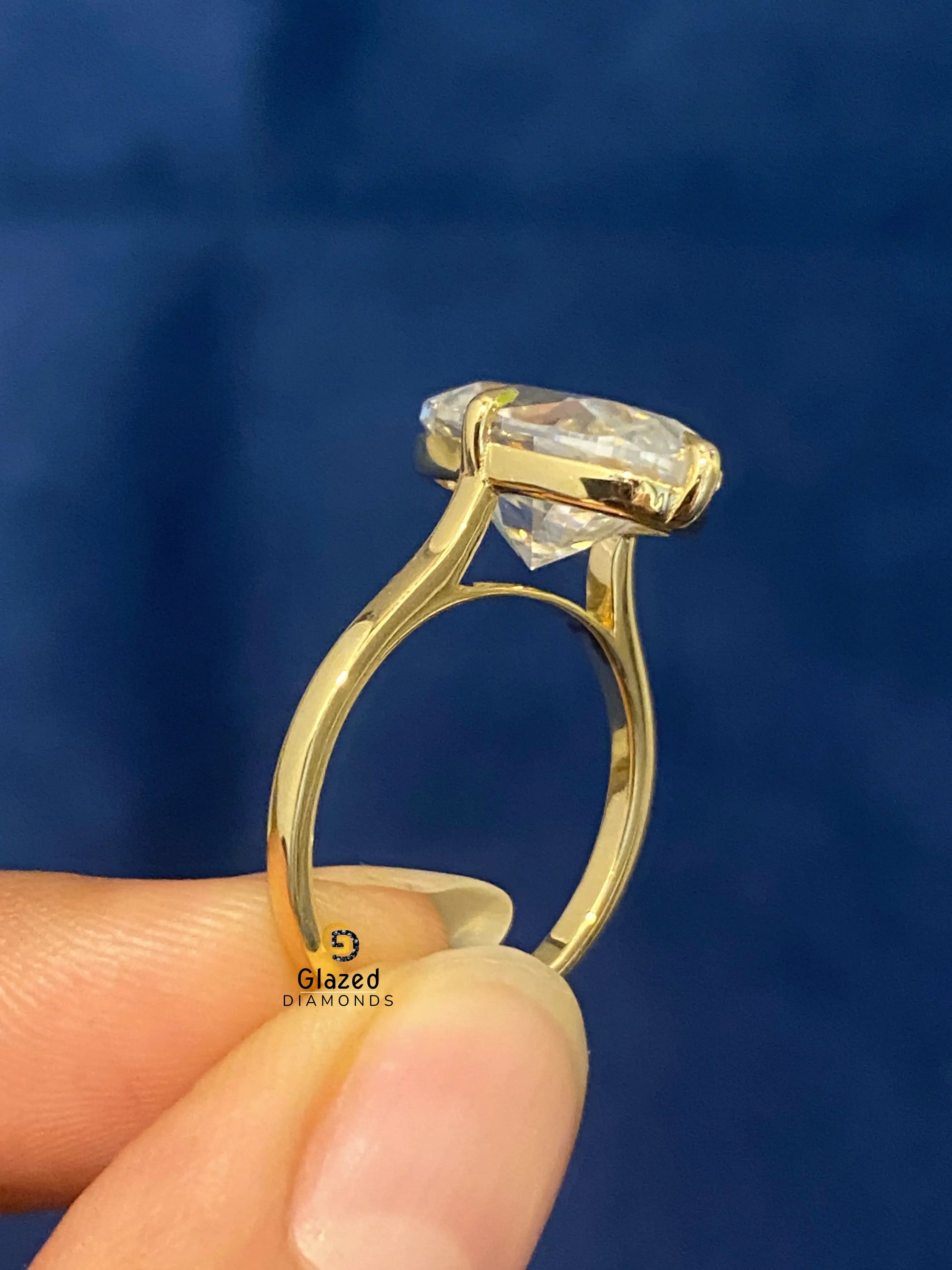 14K Solid Gold Compass Prong Ring For Women