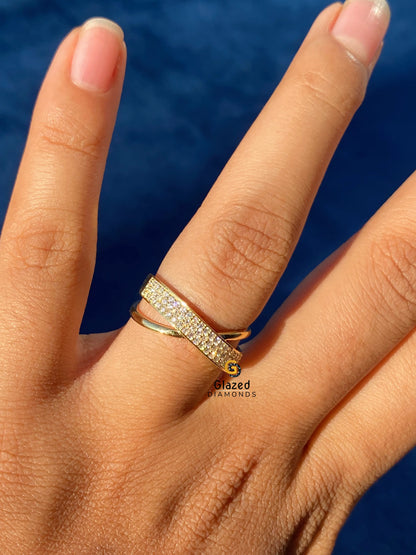 14K Solid Gold Criss Cross Moissanite Band For Women