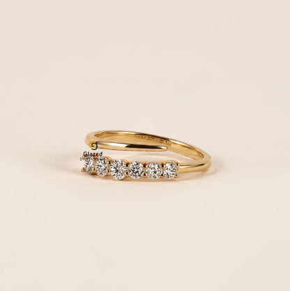 14K Solid Gold Lab Diamond Open Cuff Wedding Band