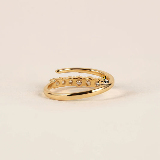 14K Solid Gold Lab Diamond Open Cuff Wedding Band For Women