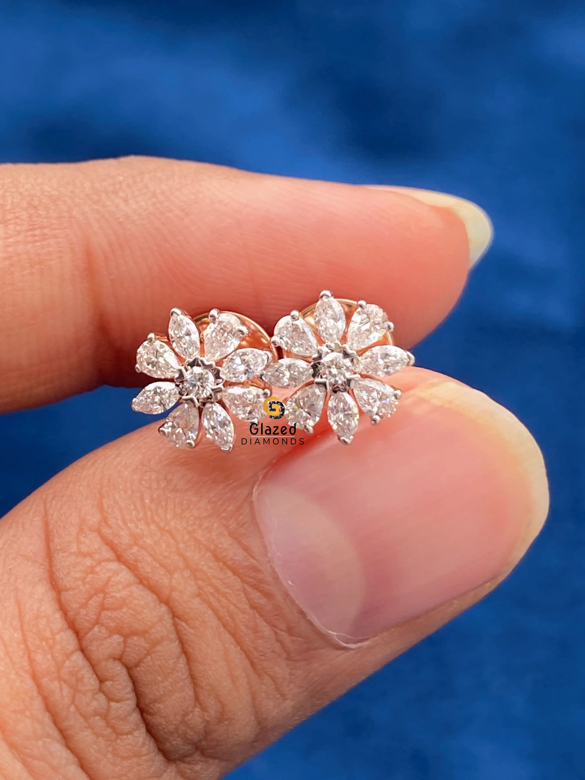 14K Solid Gold Moissanite Marquise_ Round Cut Flower Shape Earrings