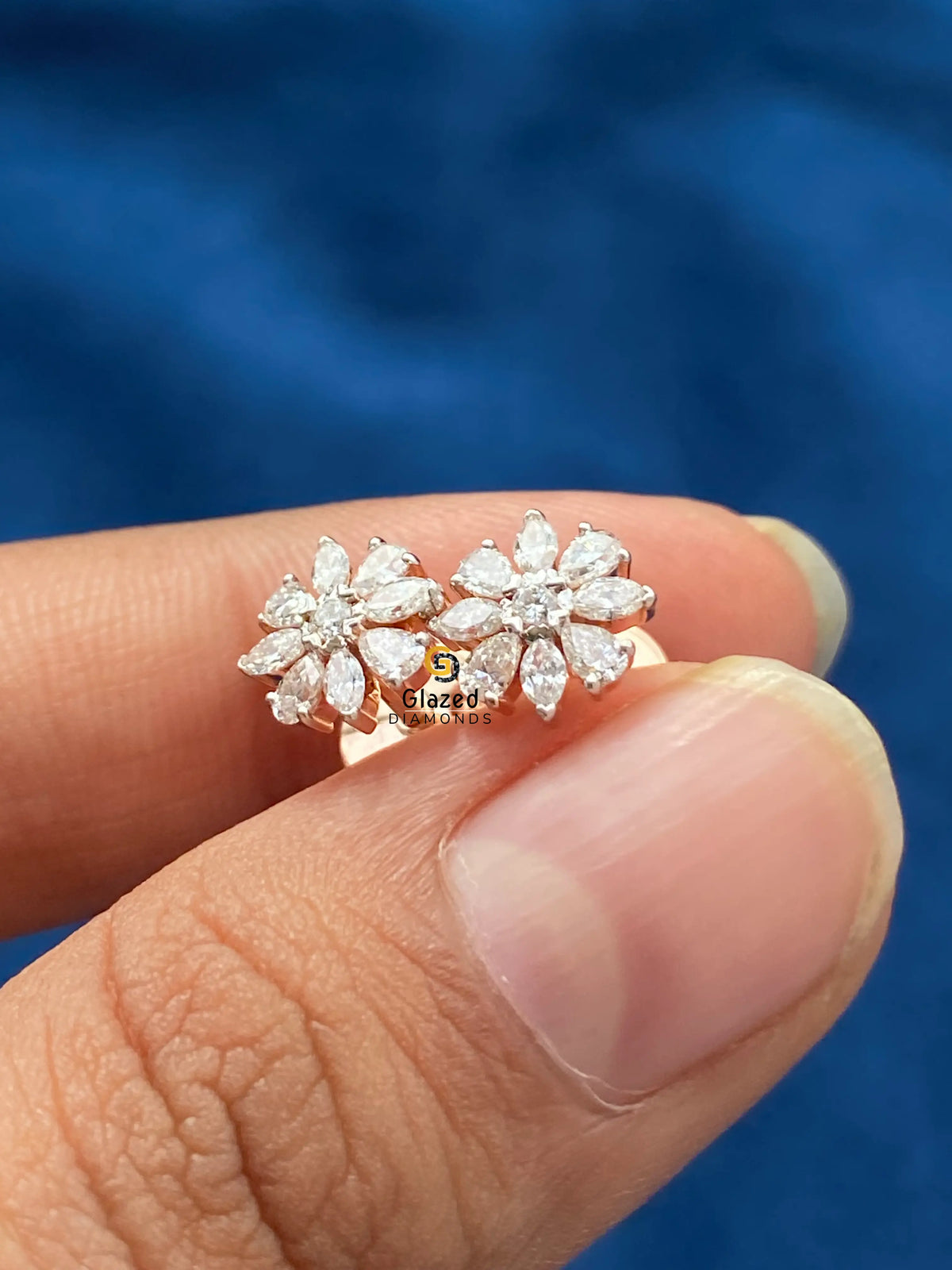 14K Solid Gold Moissanite Marquise_ Round Cut Flower Shape Earrings For Men