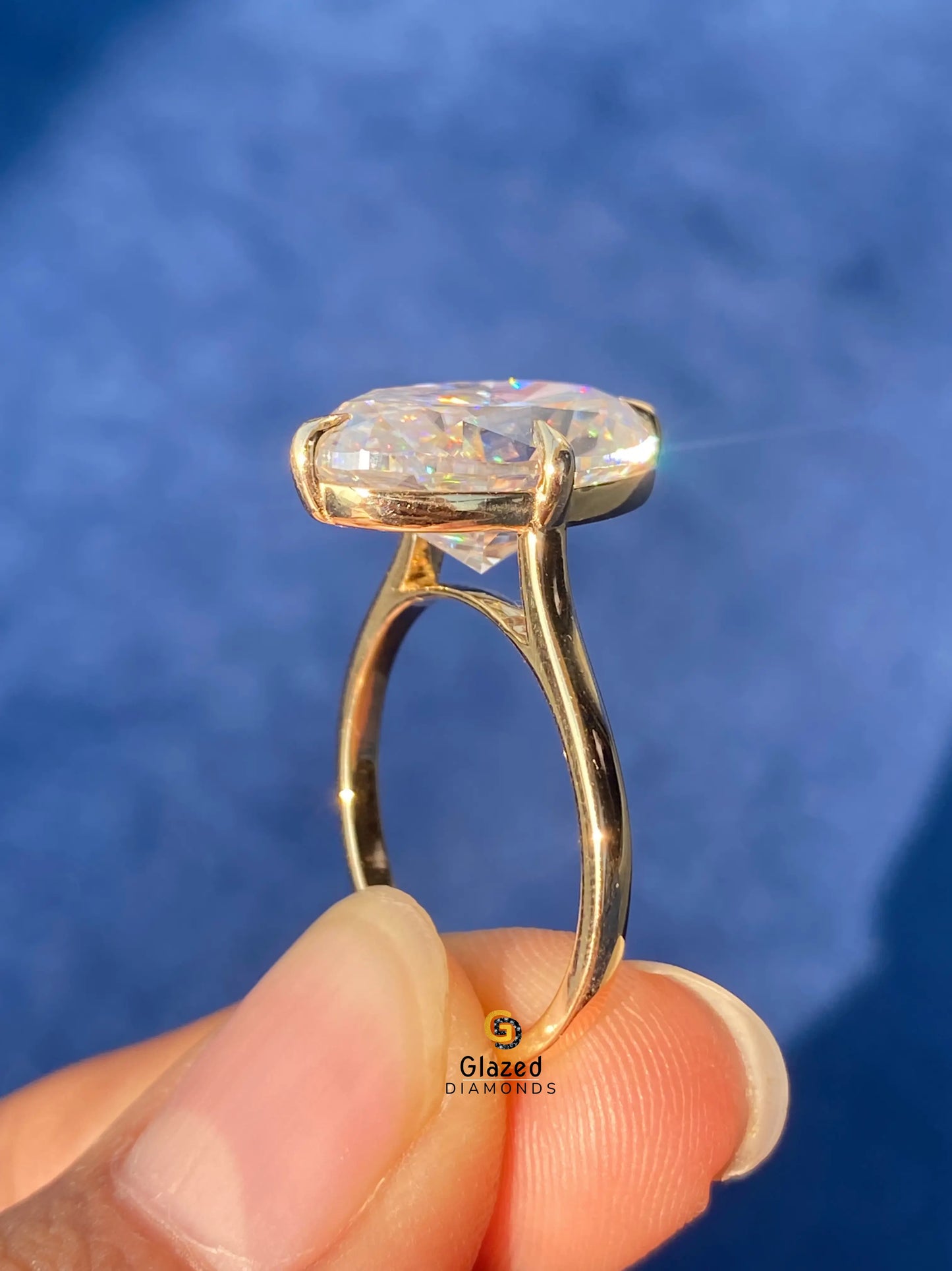 14K Solid Gold Moval Cut Solitaire Ring For Women