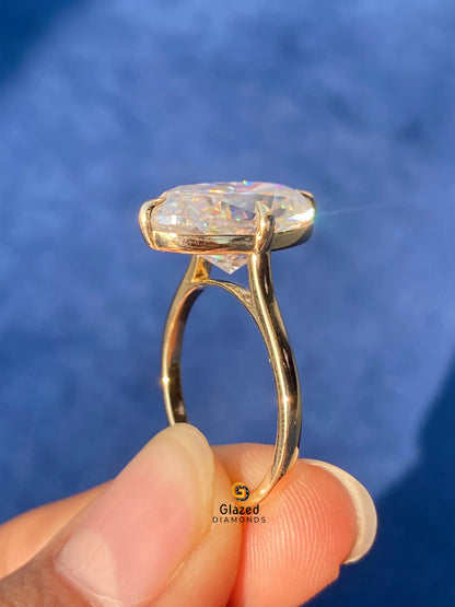 14K Solid Gold Moval Cut Solitaire Ring For Women