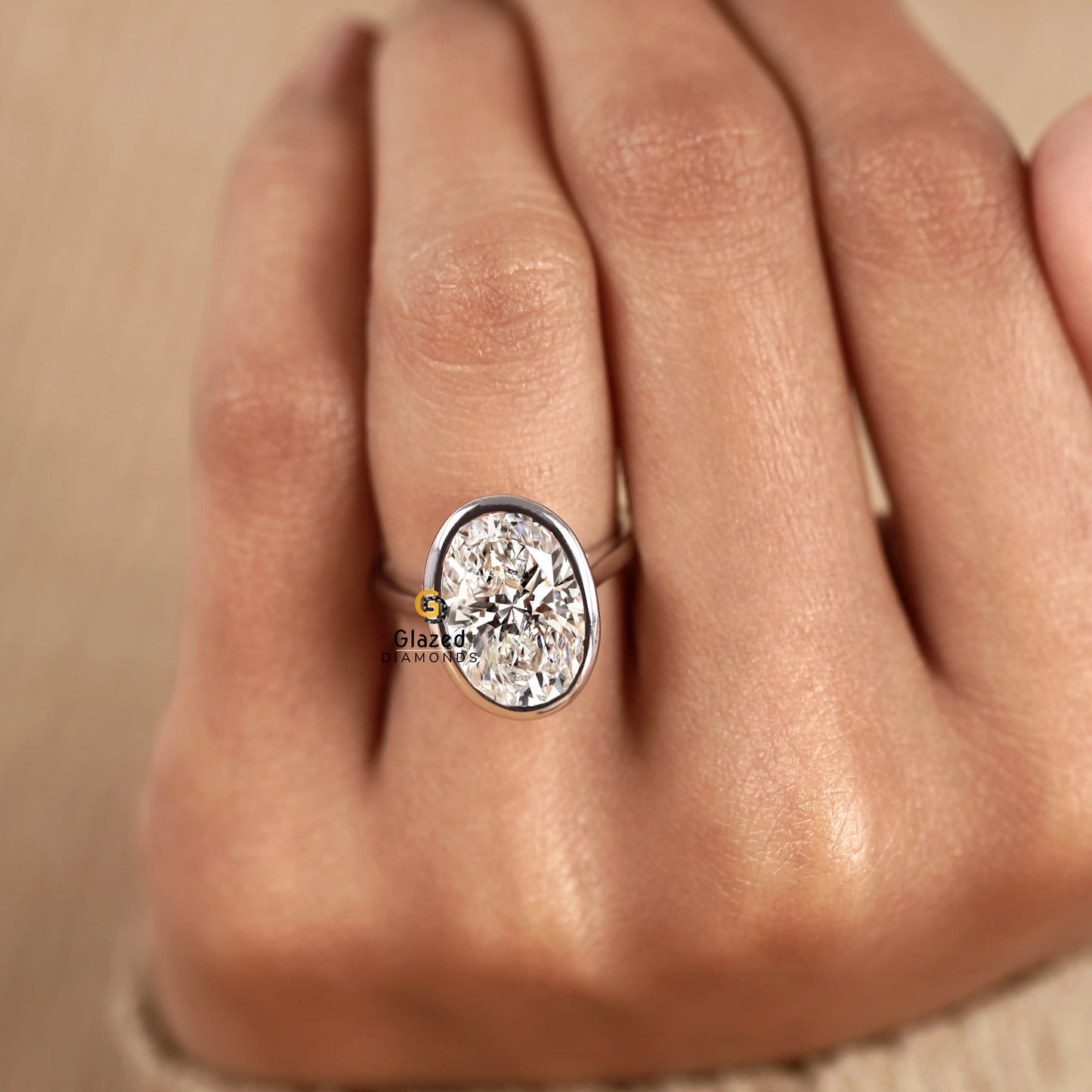 14K Solid Gold Oval Bezel Set Solitaire Ring