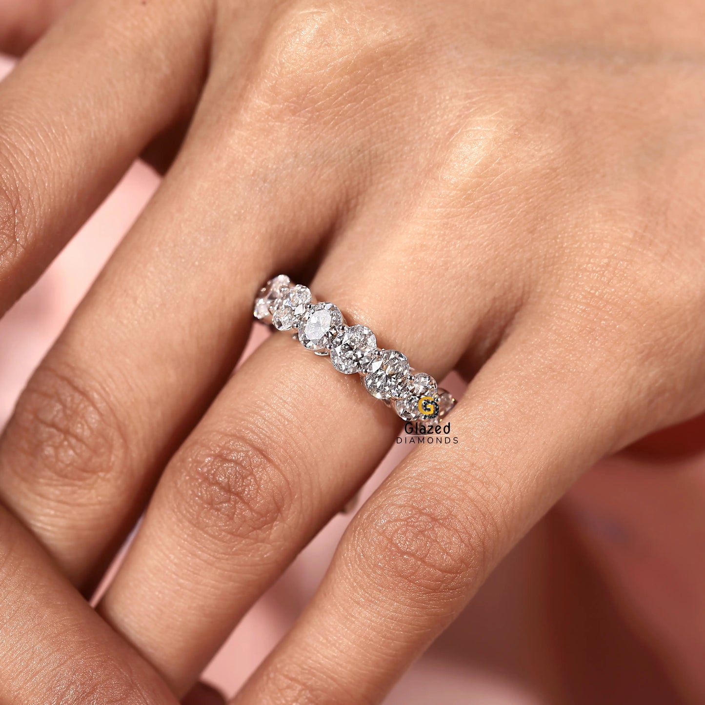 14K Solid Gold Oval Cut Full Eternity Wedding Band For Her