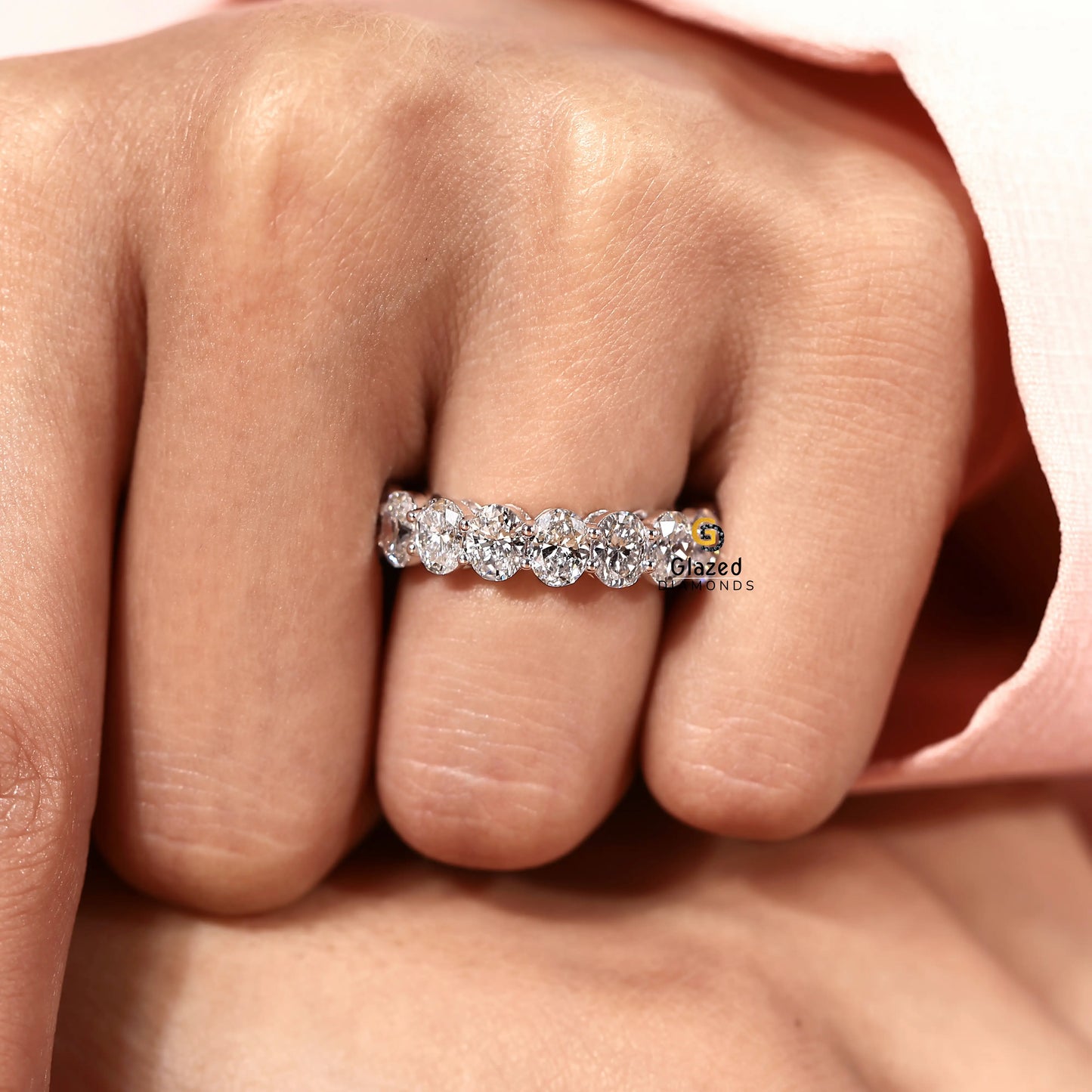 14K Solid Gold Oval Cut Full Eternity Wedding Band For Women