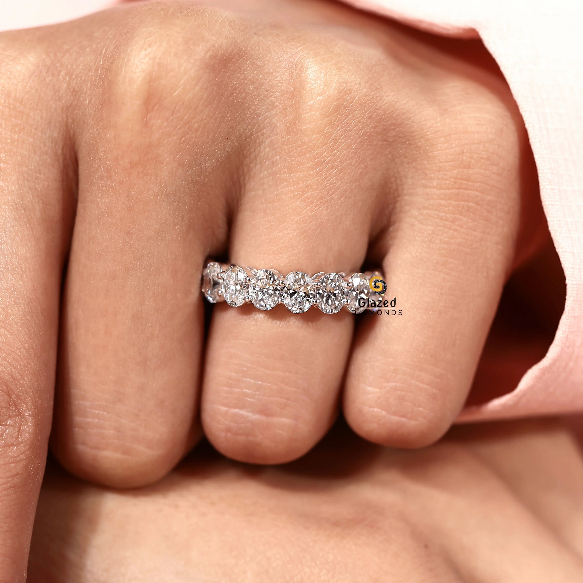 14K Solid Gold Oval Cut Full Eternity Wedding Band For Women