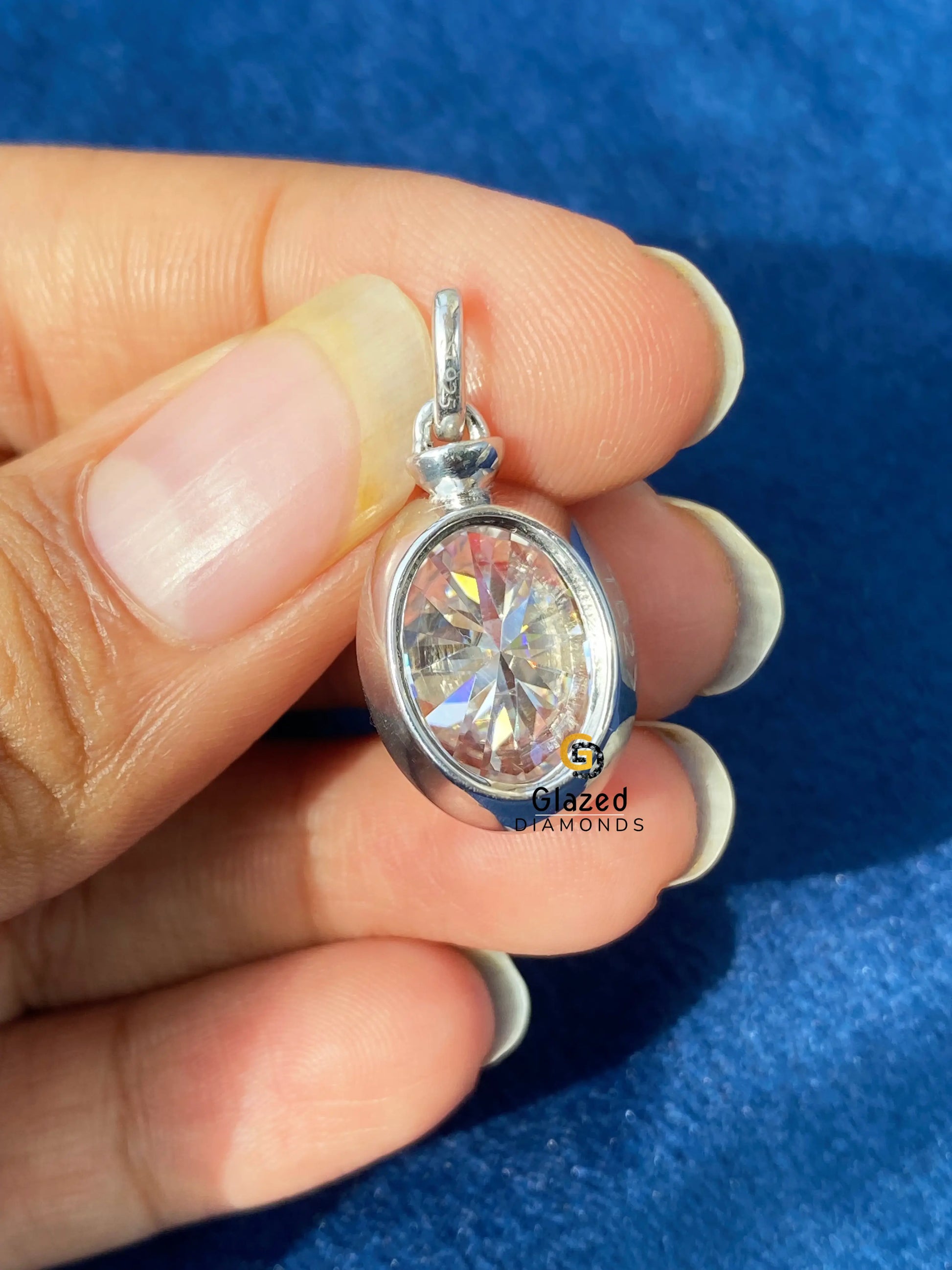 14K Solid Gold Oval Diamond Bridal Pendant