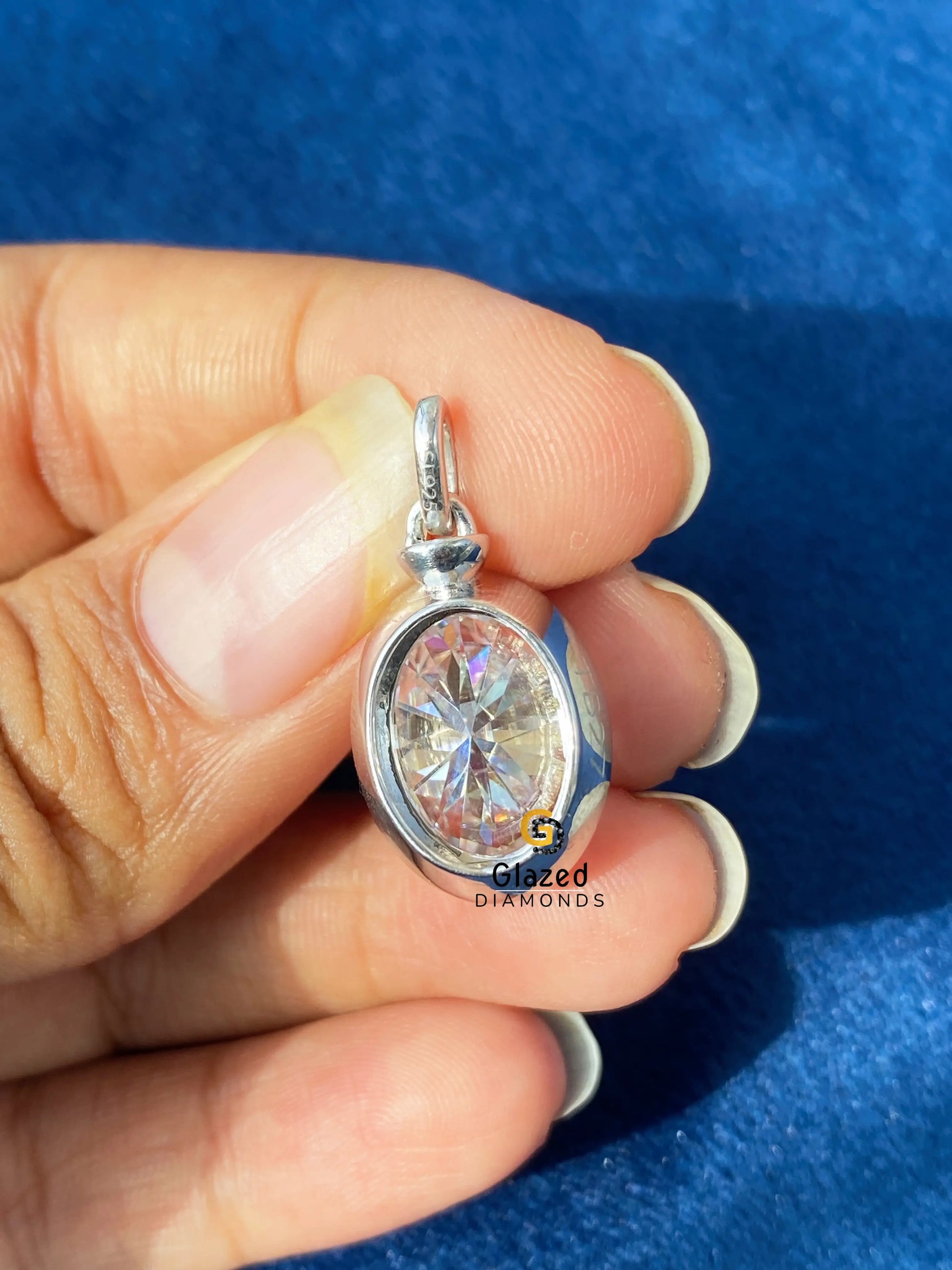 14K Solid Gold Oval Diamond Bridal Pendant For Women