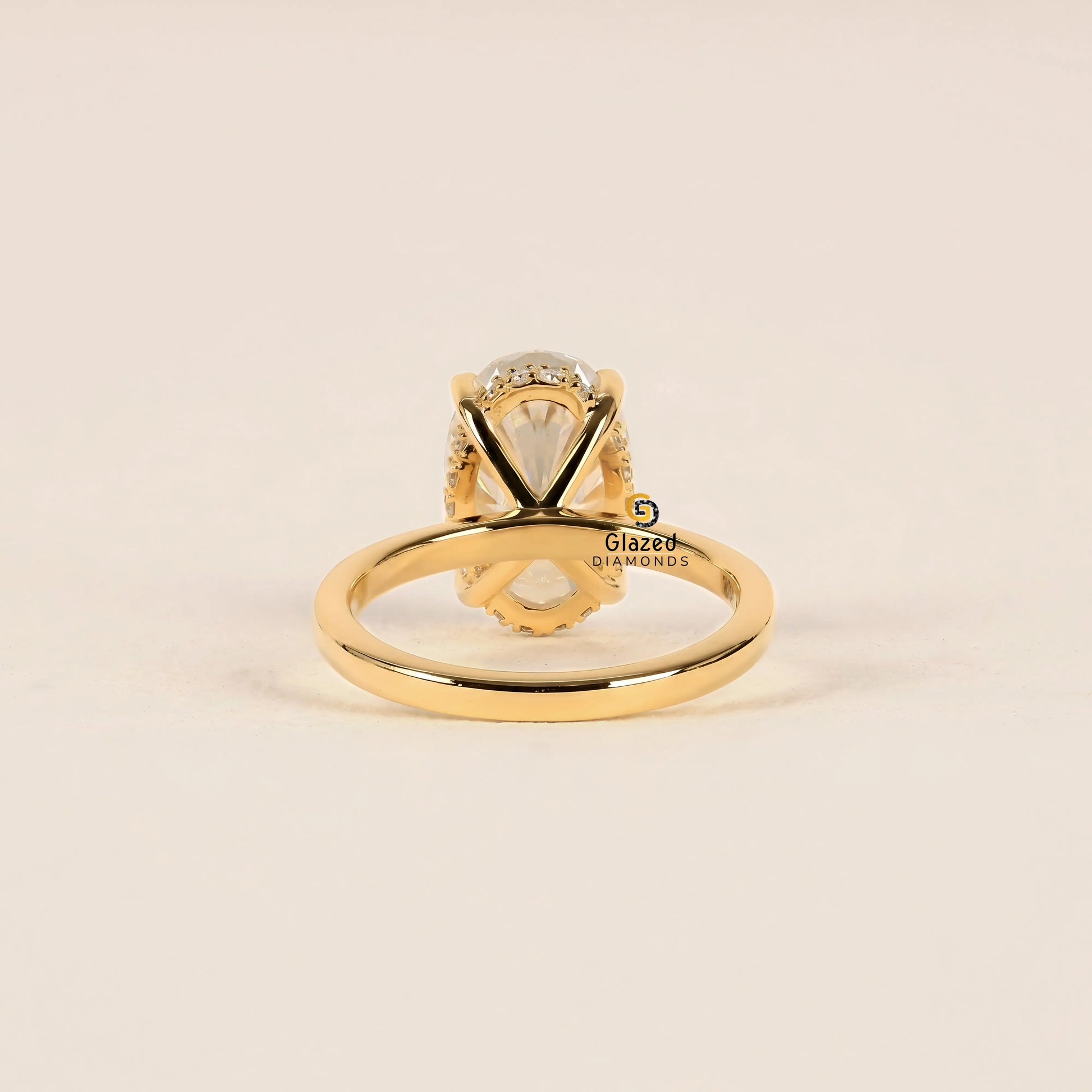 14K Solid Gold Oval Lab Diamond Hidden Halo Ring