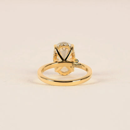 14K Solid Gold Oval Lab Diamond Hidden Halo Ring