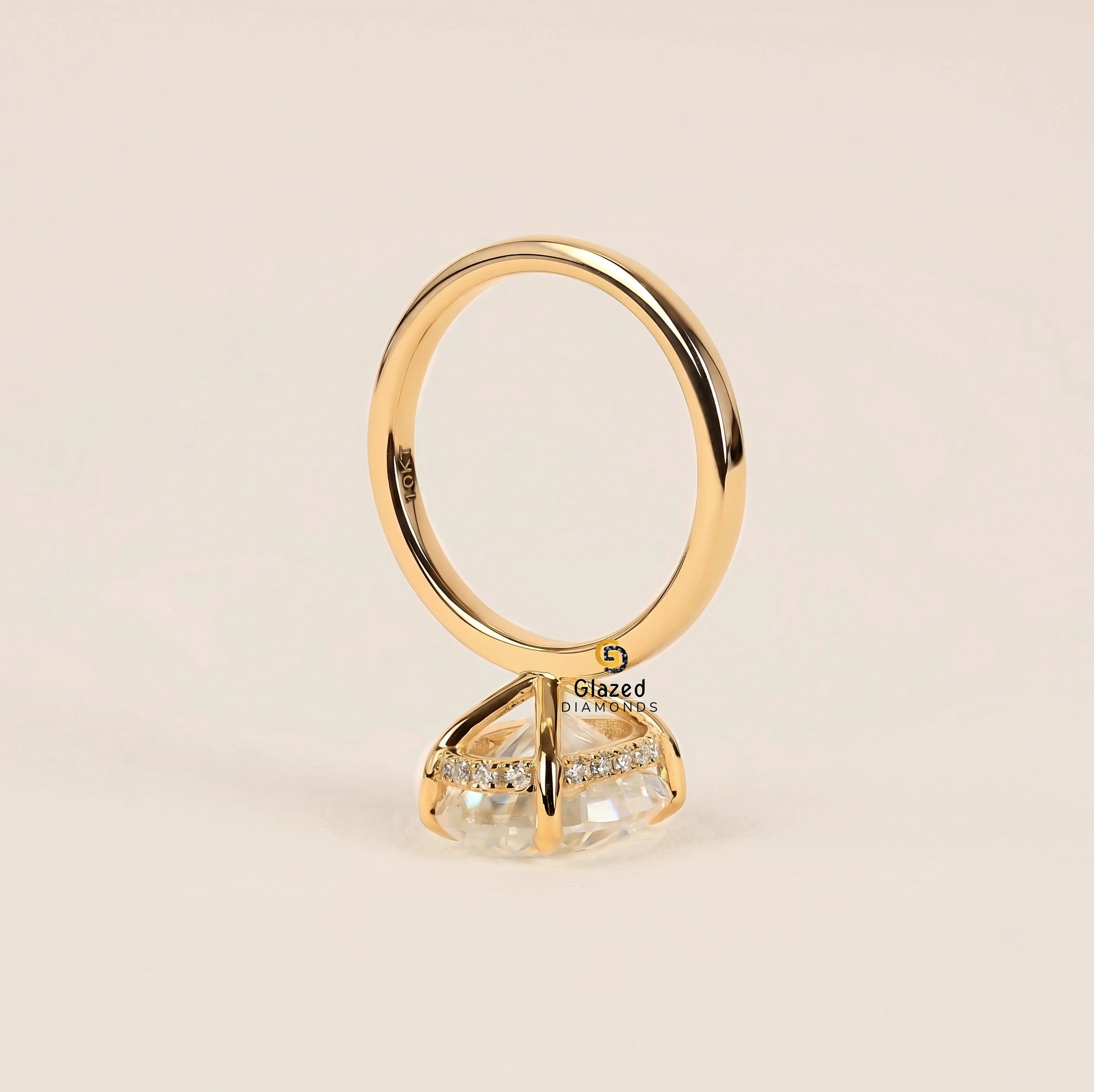 14K Solid Gold Oval Lab Diamond Hidden Halo Ring For Women