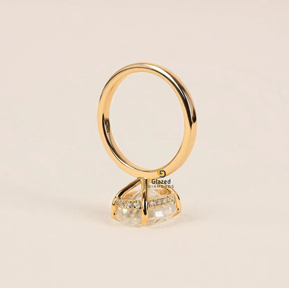14K Solid Gold Oval Lab Diamond Hidden Halo Ring For Women