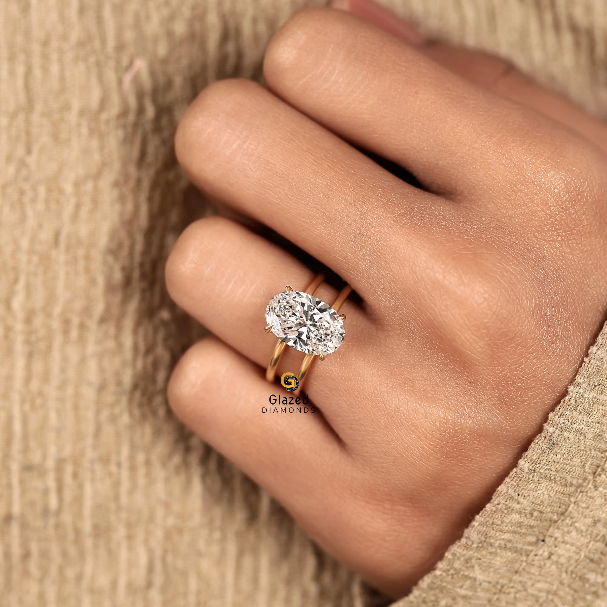 14K Solid Gold Oval Single Enhancer Diamond Wedding Ring