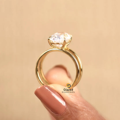 14K Solid Gold Oval Single Enhancer Diamond Wedding Ring For Women
