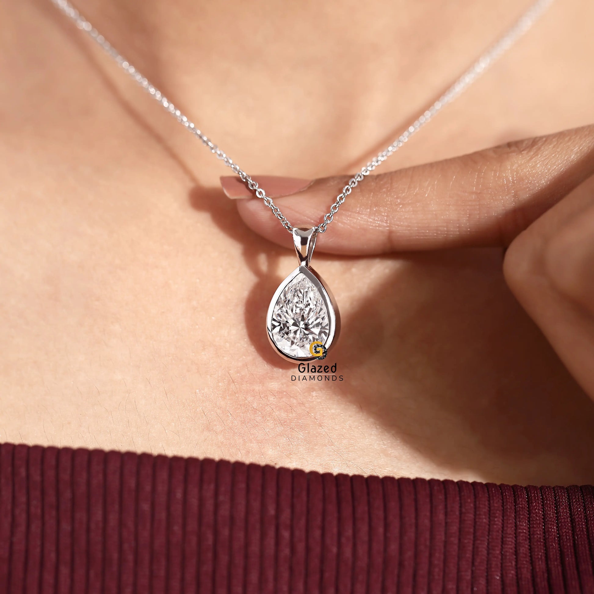 14K Solid Gold Pear Cut Lab Diamond Charm Pendant For Her