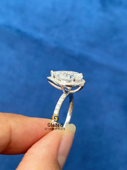 14K Solid Gold Pear Halo Wedding Ring