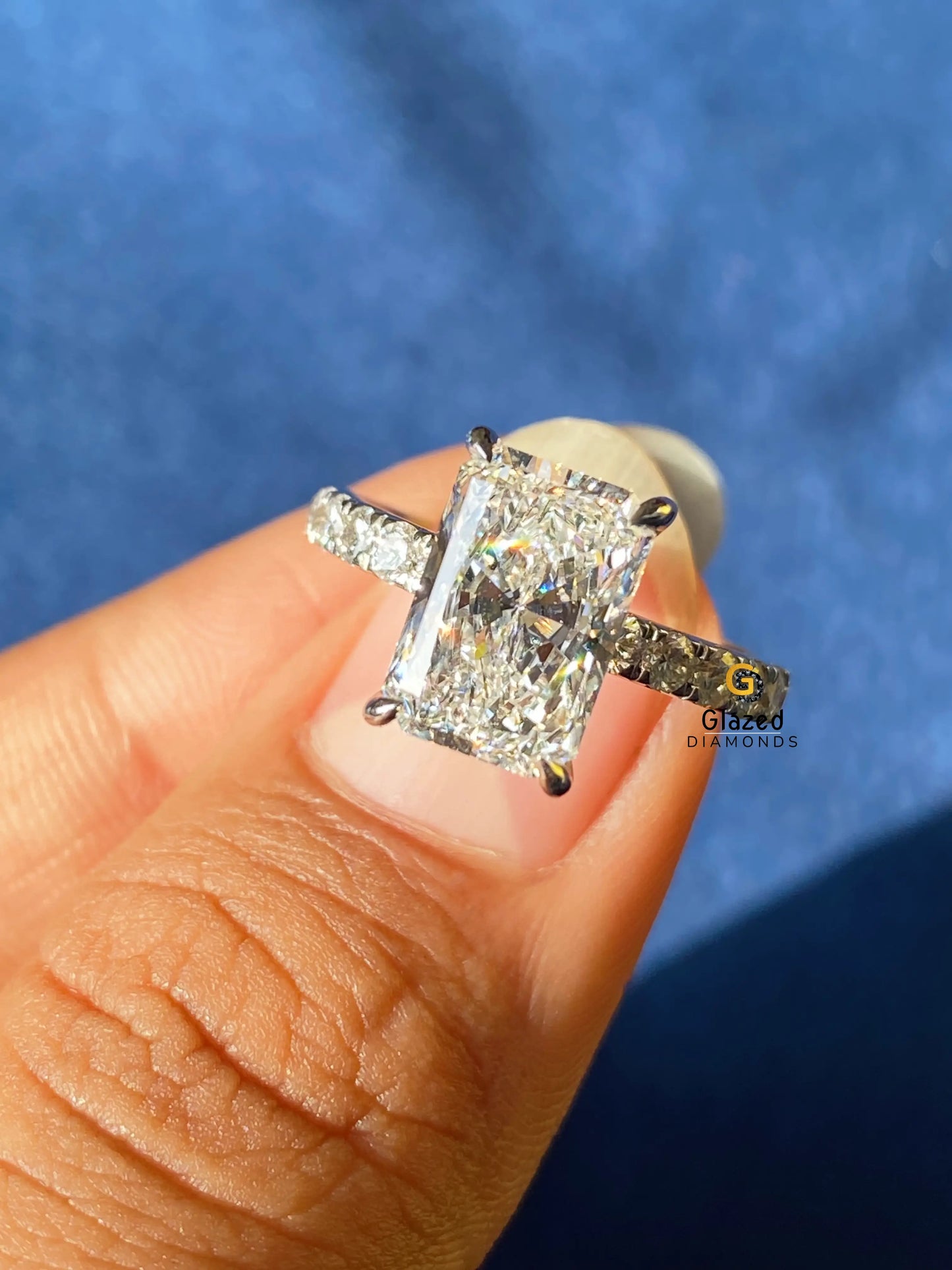 14K Solid Gold Radiant Cut Hidden Halo Ring
